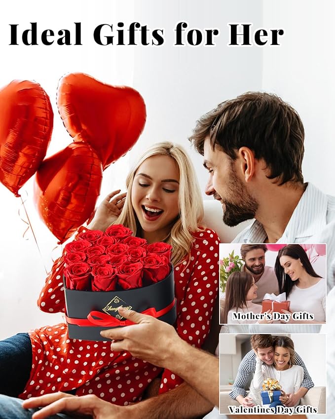 Changshunqi 16 Flowers Forever Preserved Roses in Heart Box, Preserved Flowers for Delivery Birthday Gifts Women Anniversary Forever Flowers for Mothers Gift Real Rose Forever Gifts for Women Mom Wife