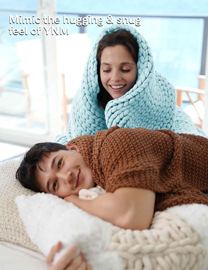 YnM Chunky Throw Blanket, Medium-Weight, Hand Knitted, Skin Friendly, Ventilated and Breathable, Machine Washable, Home Décor Piece for Couch, Sofa and Bed (Aqua Blue, 50x70 Inch)