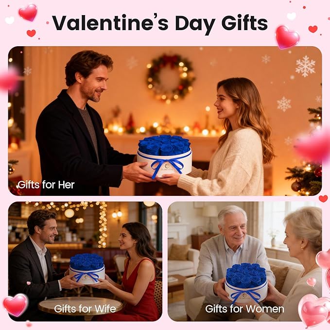 Mothers Day Flowers Roses Gifts for Mom,16pcs BlueForever Preserved Roses in Round Gift Box,Mothers Day Delivery Prime Gifts-Roses Gifts for Women,Mom.