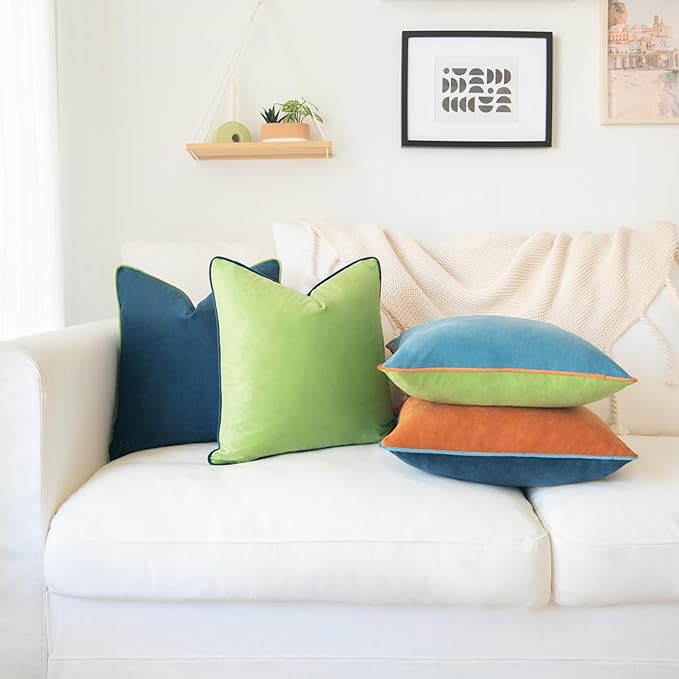 MONDAY MOOSE Decorative Throw Pillow Covers Cushion Cases, Set of 4 Soft Velvet Modern Double-Sided Designs, Mix and Match for Home Decor, Pillow Inserts Not Included (16x16 inch, Blue/Orange)