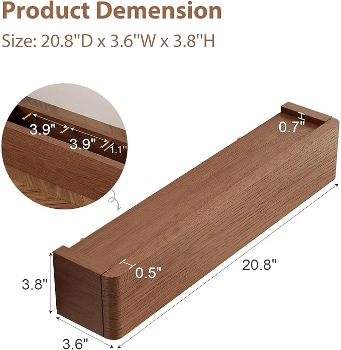CycleCrew Solid Wood Wall Mounted Coat Rack with Shelf Hooks - Modern Floating Shelves with 5 Hidden Hooks, Heavy Duty Entryway Coat Key Holder Hanger for Hallway Bathroom Bedroom Home Decor