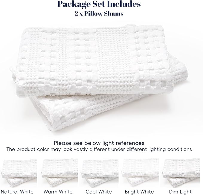 PHF 100% Cotton Waffle Pillow Shams California King Size, 2 Pack 20" x 40" Soft Skin-Friendly Pillowcases, No Filling, Aesthetic Woven and Breathable Waffle Weave Pillow Case Covers for Bed, White