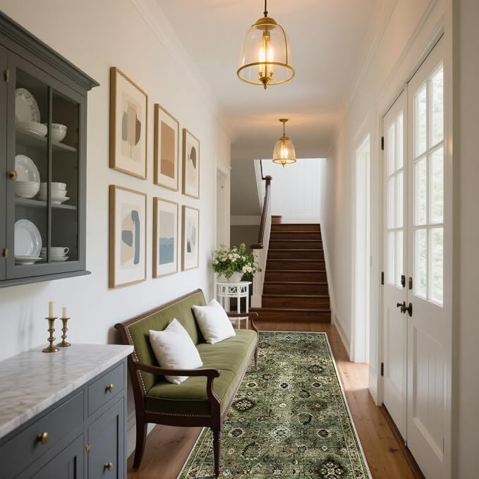 Washable Runners for Hallways Kitchen Rugs: 2'x10' Runner Rug Stain Resistant Non Slip Low Pile Soft Carpet Runners for Hallways Bedroom Kitchen Entryway Indoor Laundry Room Farmhouse