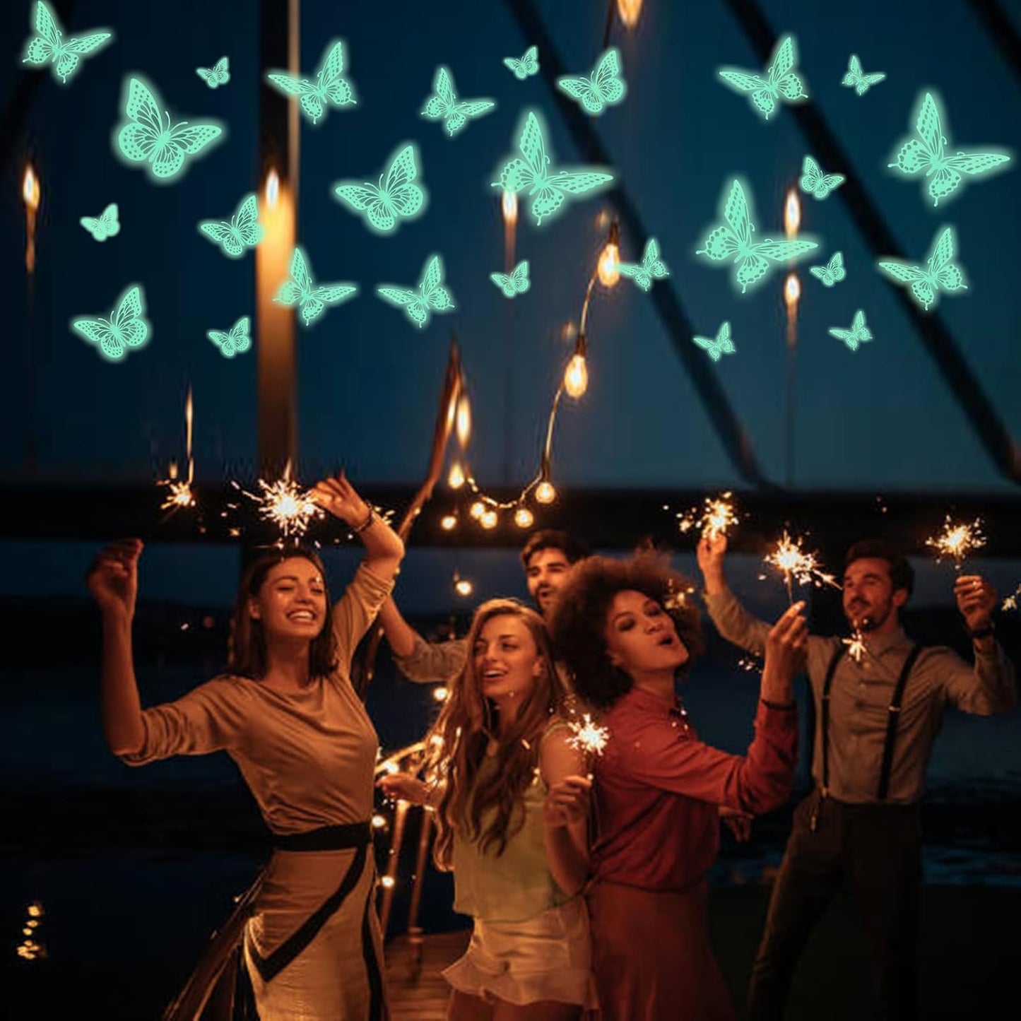 SAOROPEB Glow in The Dark 3D Butterfly 24 Pcs 3 Sizes, Luminous Butterfly Stickers for Ceiling or Wall, Glow in The Dark Party Supplies, Removable Luminous Stickers for Kids Babys Nursery (Green)