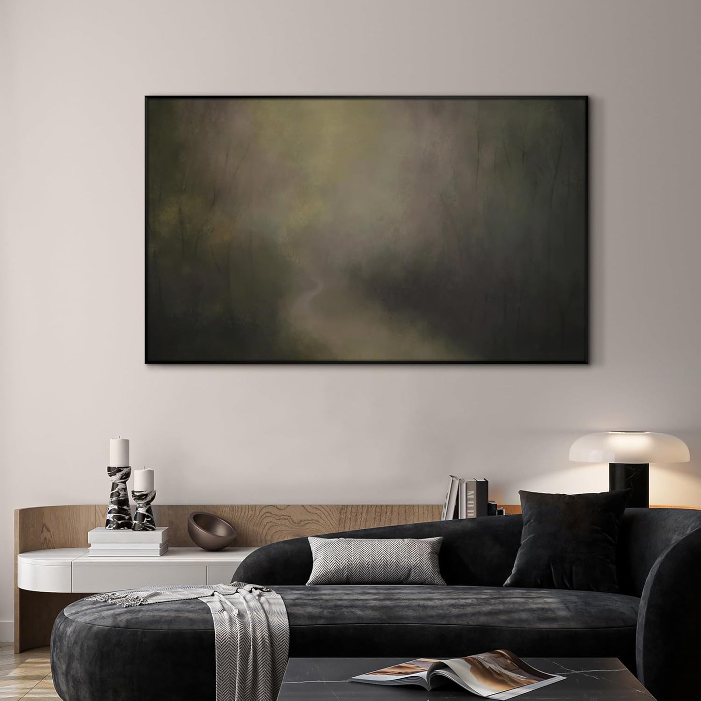 SIGNWIN 36"x60" Extra Large Framed Wall Art Muted Forest Path Soft Misty Woodland Scene Illustration for Home Living Room Bedroom Decor (Frame Assembly Required)