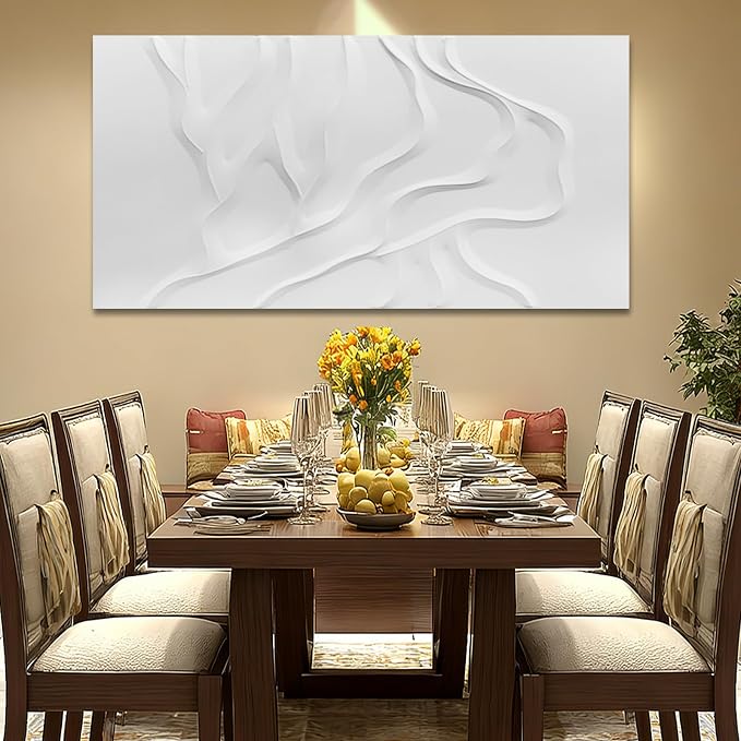 Large White Abstract Wall Art, Hand Painted Textured Canvas with Organic Sculptural Relief, Oversized Modern Statement Wall Decor for Living Room or Bedroom, Gallery Wrapped and Ready to Hang, 29×58 Inch