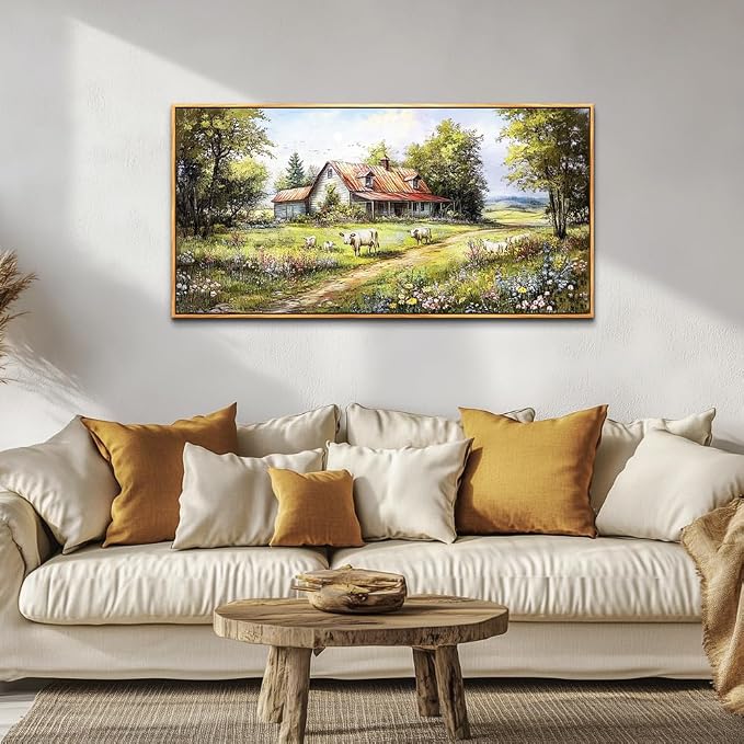 QIYILEXWART Wood Framed Canvas Wall Art For Living Room Wall Decor For Bedroom Office Wall Decoration Forest Lodge Painting Farmhouse Watercolour Pictures Artwork Room Aesthetic Home Decor