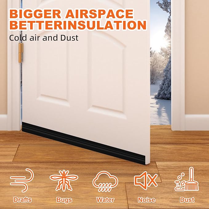 5Pack Door Draft Stopper, Black Door Sweep for Bottom of Exterior & Interior Doors Weather Stripping Door Seal Gap Filler Bottom Noise Cold Air Insulation Save Energy Install Quickly Easily