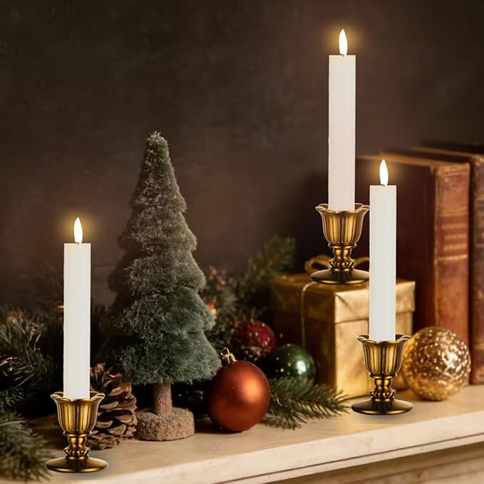 Vintage Gold Candlestick Holders, Brass Taper Candle Holders Candle Sticks Holder for Thanksgiving Dinner Table centerpieces Festive Christmas Mantel Decor Home Kitchen Fall Decorations Set of 2
