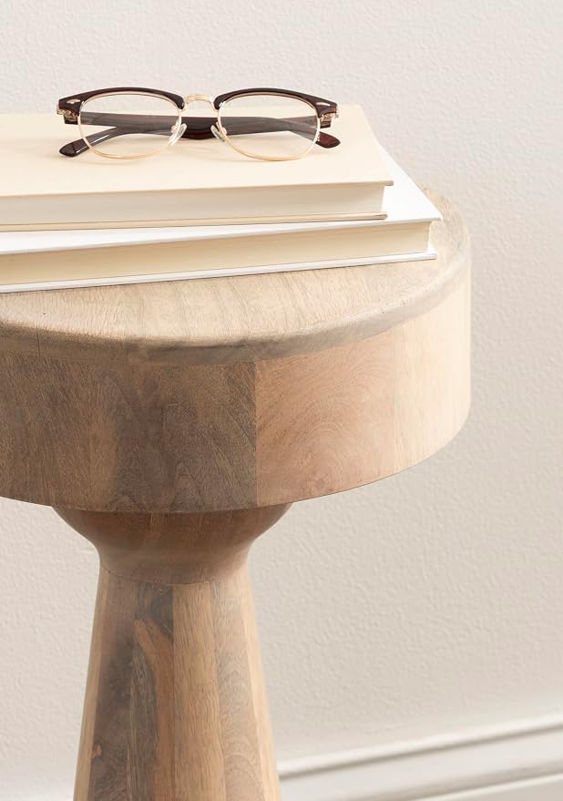 Kate and Laurel Solbrett Transitional Sophisticated Round Side Table, 12 x 12 x 22, Light Natural, Sculptural Living Room End Table with Unique Pedestal Table Design for Use as Bedroom Nightstand