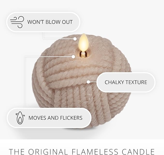 Luminara - Flameless Holiday Crystal Beads Glitter Sphere Candle - Timeless Taupe Rope Ball - Pack of 1-4x4.25 - Auto Timer Built-in 5-Hour Timer
