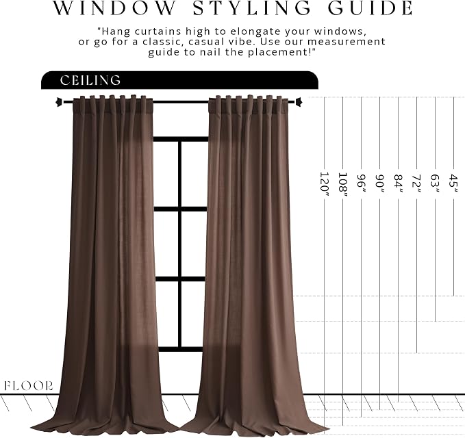 Jowels Coffee Linen Curtains 102 Inch Long 2 Panels for Living Room | Brown Light Filtering Semi Sheer Curtain,Back Tab Pocket Pleated Look,Farmhouse Textured Privacy Drapes for Bedroom Window