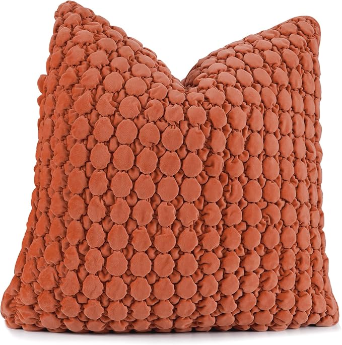 Pillow Cover 24x24 1 Piece Velvet Euro Sham Decorative Farmhouse Pillowcase Boho Square Cushion Covers Soft Bubble Texture for Couch Sofa Bed Bedroom Car Living Room，Rust