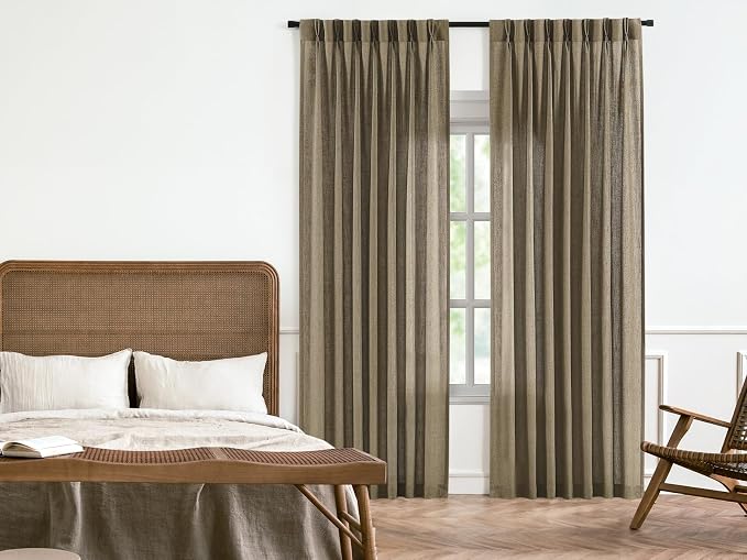 Vision Home Brown Pinch Pleated Light Filtering Curtains with Microfiber Liner 84 inch Linen Blended Textured Privacy Drapes for Living Room Bedroom Back Tabs with Hooks 2 Panels 40" Wx84 L