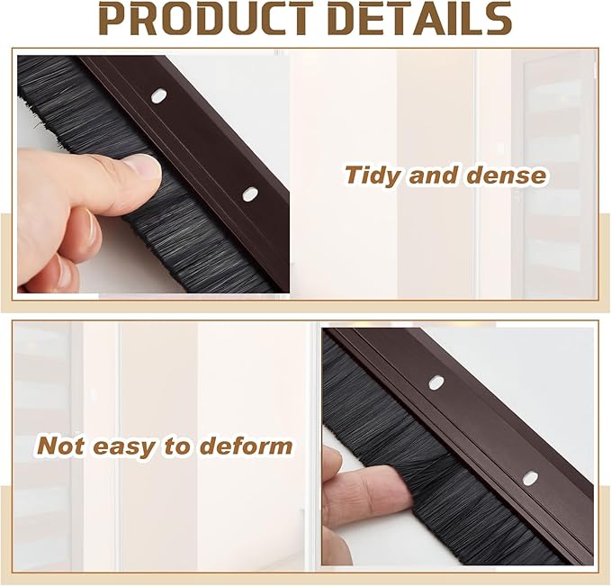 Hushee 4 Pack 36 Inches Brush Door Sweep for Exterior, Aluminum Commercial Door Sweep Bottom All-Season Alloy Brush for Exterior and Interior Sealing Gaps Keeps Cold Air, Dust Out(Brown)