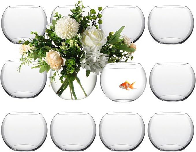 Sawysine 12 Pcs Bubble Bowl Vase Centerpiece Round Glass Flower Vase Bulk Clear Terrarium Fish Bowl for Wedding Event Goldfish Planter Floral Centerpiece Office Home Decor (7.8''w X 6.3''h)