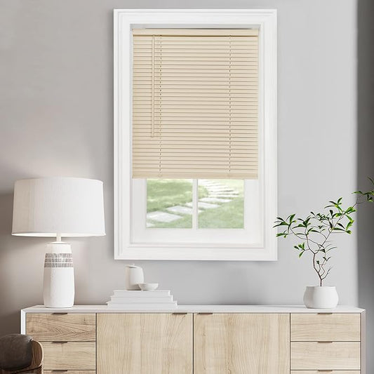 Cordless Light Filtering Mini Blind - 35 Inch Width, 64 Inch Length, 1" Slat Size - Alabaster - Cordless GII Morningstar Horizontal Windows Blinds for Interior by Achim Home Decor