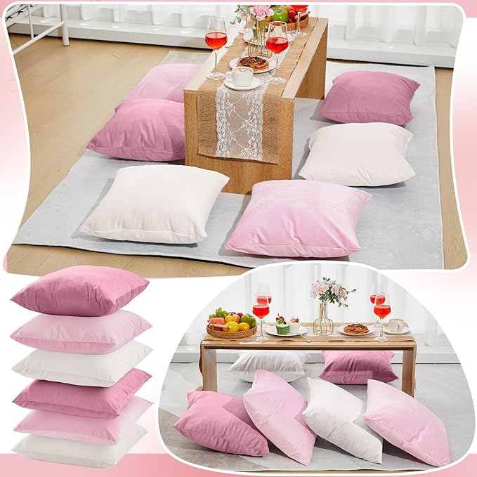 Berlune 12 Pcs Velvet Throw Pillow Covers 18" x 18" Decorative Cushion Cases Soft Pillowcase for Graduation Coquette Party Accessories Couch Sofa Bed Chair Home Decor, No Inserts (Pink Series)