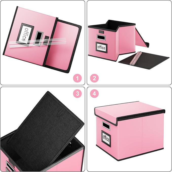 Portable Leather File Organizer Storage Boxes, Collapsible File Folder Organizer Boxes with Lids, Document Organizer, Decorative Filing Box Cabinet for Letter/Legal File Folder Storage