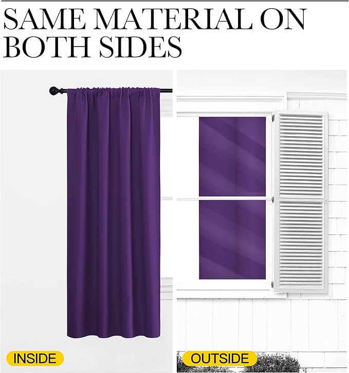 NICETOWN Blackout Curtains for Living Curtains, Triple Weave Home Decoration Thermal Insulated Solid Blackout Curtains & Drapes for Nursery (Set of 2, 34-inch x 72-inch, Royal Purple)