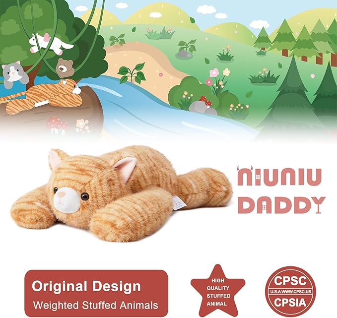 Niuniu Daddy 24" | 5 Pound Weighted Cat Plush, Soft Orange Tabby Cat Stuffed Animal, Calming Sensory Toy for Kids & Adults, Cozy Hugging Companion, Ideal Christmas Birthday Presents