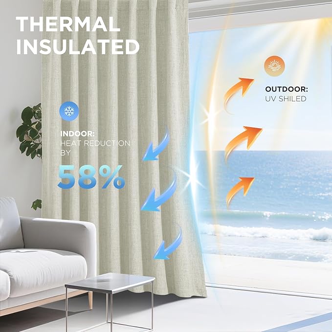 Joydeco Blackout Curtains for Bedroom - 100% Light Blocking 2 Panels Light Beige Drapes 37"W x 108"L, Thermal Insulated Room Darkening Curtains, Linen Textured for Living Room, Rod Pocket & Back Tabs