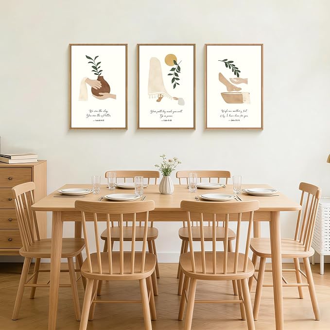 HPNIUB Christian Boho Framed Canvas Wall Art Set,Minimalist Beige Green Botanical Wall Decor,Vintage Bible Verse Art,Neutral Jesus Scripture Art Print for Living Room,Bedroom,Prayer Room-24"x36"x3