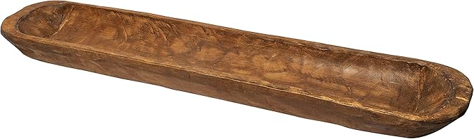 MAINEVENT Decorative Wooden Dough Bowl Decor Approx 30 Inch, Hand Carved Rustic Spanish Oak Long Bowl, Large Bread Shaped Centerpiece Made in USA
