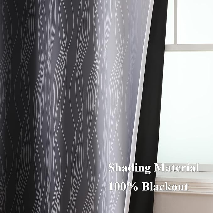 Estelar Textiler Thermal Insulated Blackout Curtains for Bedroom, Ombre Black and Greyish White Blackout Drapes for Living Room, Gradient Full Light Blocking Energy Saving Curtains, 52Wx96L, 2 Panels