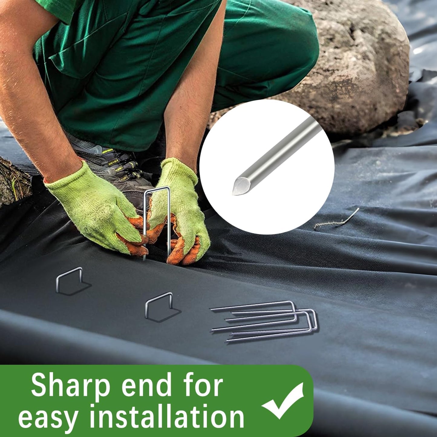 200 Pack Landscape Staples 4 Inch 12 Gauge Garden Stakes Galvanized Garden Staples Ground Pins Anti-Rust Ground Stakes for Weed Barrier, Irrigation Tubing, Yard Lawn, Landscape Fabric