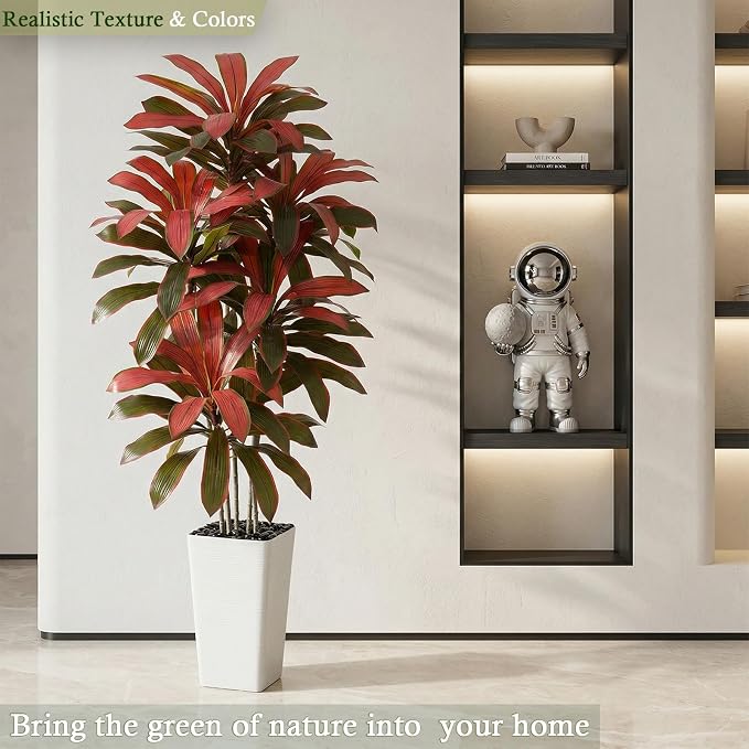Artificial Dracaena Tree：6FT Faux Silk Tropical Yucca Floor Trees Realistic Fake Green Plant with Natural Wood Trunk & Lifelike Leaves for Home Office Decor Indoor & Outdoor (6FT,1-Pack,White)