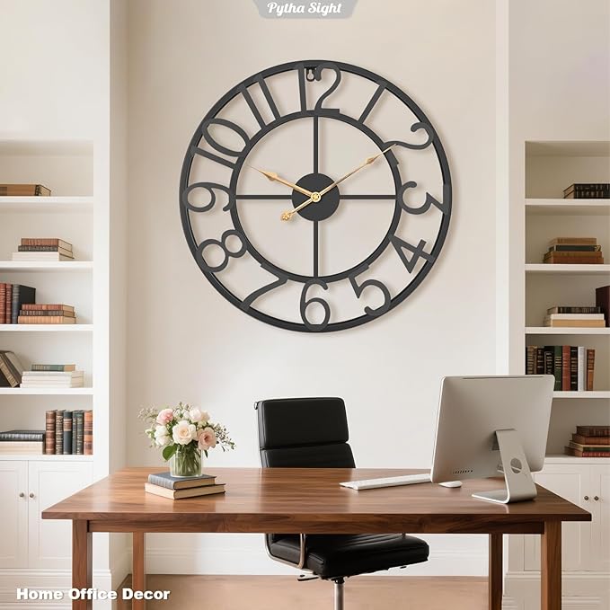 Pytha Sight 14 Inch Large Wall Clocks for Living Room Decor,Big Silent Battery Operated Metal Wall Clock,Rustic Modern FarmhouseArabic Numerals Wall Clock for Kitchen,Office,Bedroom,Dinng Room
