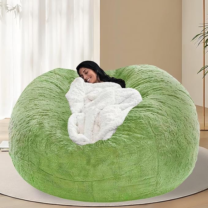 BCU Oversized Bean Bag Cover Comfy Beanbag Chair for Adults Without Filler Faux Fur Lazy Sofa Cover for Living Room Chairs, Apple Green, 5FT