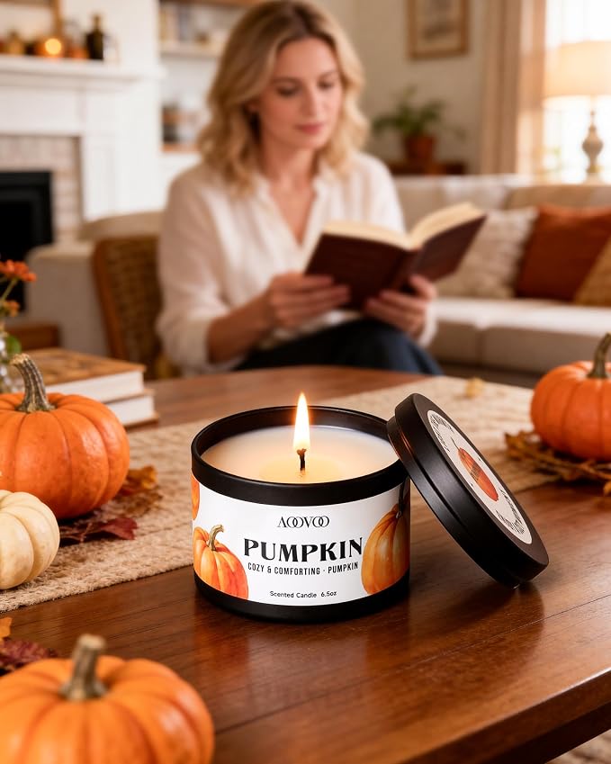 AOOVOO Fall Candle Set - 4 Pack Scented Candles for Home, 26oz up to 200 Hours Long Lasting, Pumpkin/Apple Cinnamon/Clove Cinnamon/Cinnamon Candles Gift Autumn Fragrance Decor