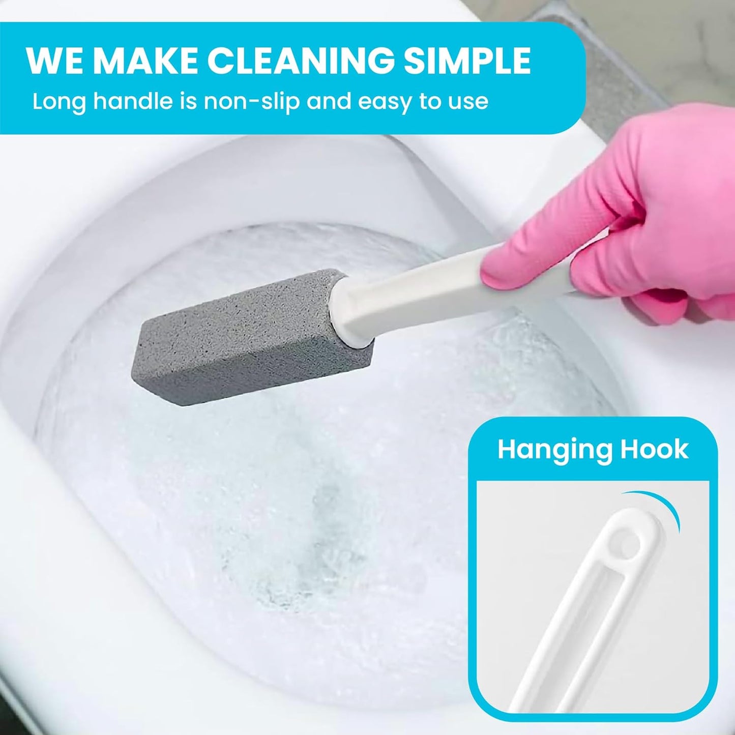 Pumice Stone Toilet Bowl Cleaner | Toilet Pumice Stone with Extra Long Handle | Scouring Stick for Toilet Cleaning, Stain Removal on Toilets, Grills, Tiles, Grout & Pools | 4 Pack