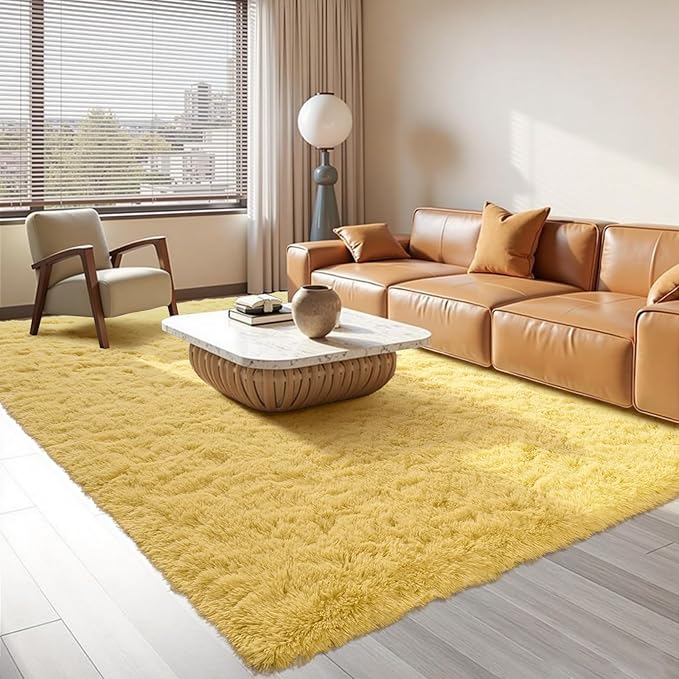 FinRèc Soft Yellow Rugs for Bedroom Living Room, 3x5 Feet Fluffy Shaggy Area Rug, Non-Slip Fuzzy Furry Shag Rug for Nursery Kids Room Dorm Room Home Decor, Indoor Plush Floor Carpet