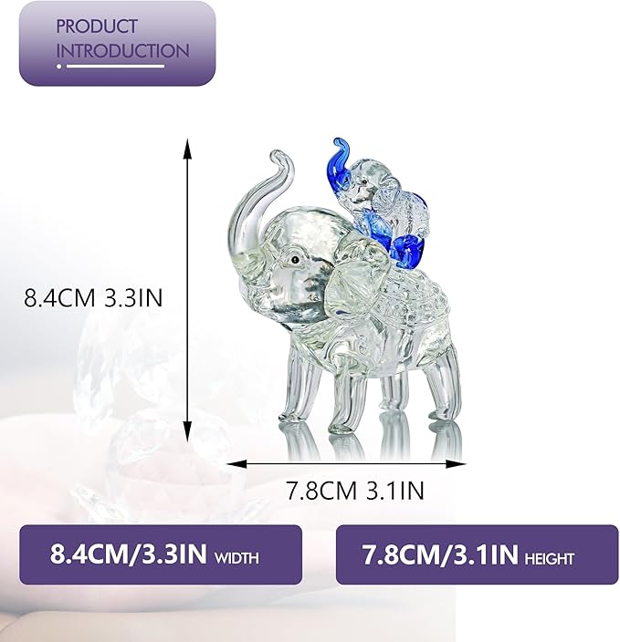 Crystal Elephant Figurines Collectible Glass Elephants Figurine Decor for Home Office Tabletop Mother's Birthday Housewarming Gifts for Women (Mom and Son)