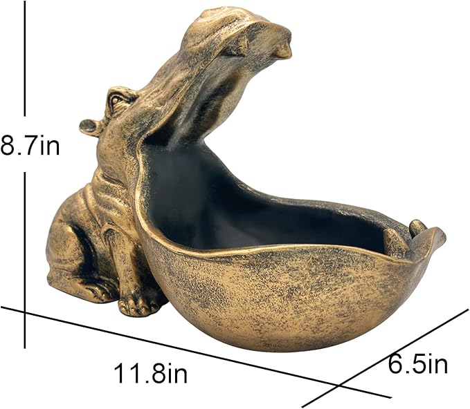 aboxoo Hippo Statue Home Resin Hippopotamus Figurine Sculpture Table Art Decoration Sundries Key Container Storage Box (Gold)