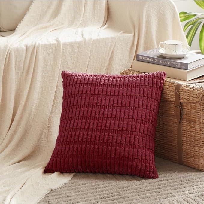 Fancy Homi 4 Packs Decorative Throw Pillow Covers for Living Room Couch Bed, Modern Farmhouse Boho Home Décor Accent Cushion Case, 24" x 24" (Pack of 4), Burgundy