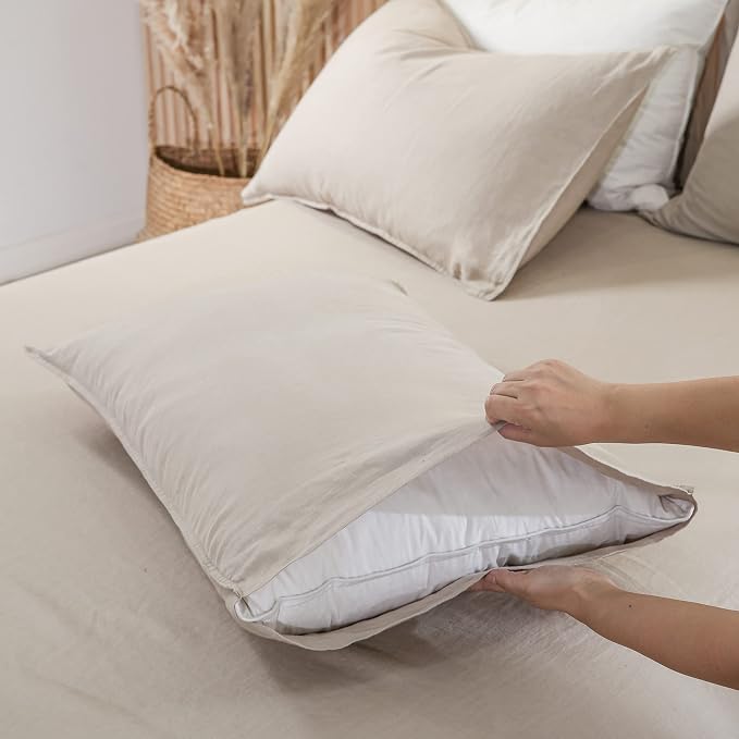 Linen World Natural Linen Pillowcase Set of 2 - Stone Washed Moisture-Absorbing Queen Size (20''x30''),Khaki