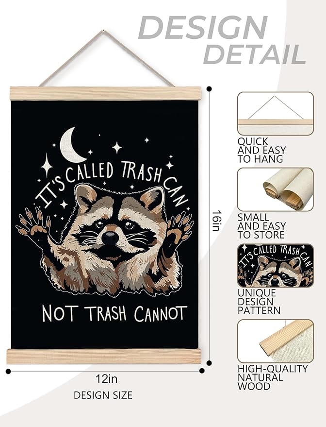 Foritho Funny Motivational Raccoon Meme Poster Wall Art Framed for Office Dorm Home, Sarcastic Work Trash Panda Office Canvas Prints Wall Decor for Coworkers Women Men, 12x16 Inch - Black