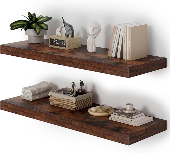 Heimlove 36 Inch Long Floating Shelf for Wall, 12" Deep Floating Shelves Shelves for Bedroom Living Room Bedroom,Wall Mounted Shelves for Storage Book Decor, Set of 2, Rustic Brown