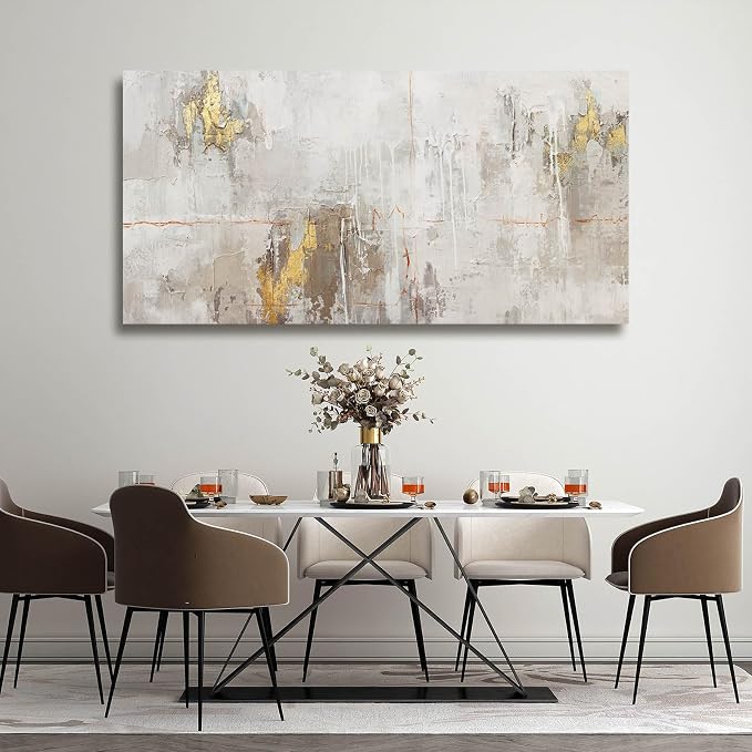 VAYIMDH White Abstract Artwork Home Decor Textured Wall Art for Office Master Bedroom Wall Decor Gold Painting for Walls 24x48 Inch Living Room Picture