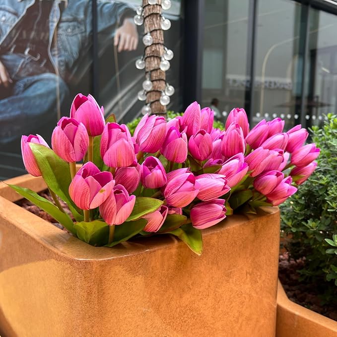 Artificial Fake Flowers Tulip for Outdoor Decoration,UV Resistant Faux Plastic Fabric Greenery Shrubs Plants Fake Flowers Hanging Planter Kitchen Home Garden Wedding Decor (Light Purple)