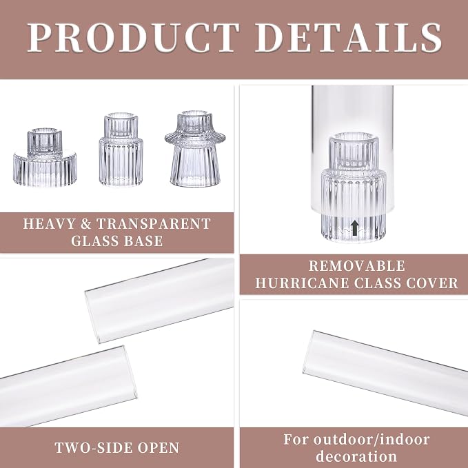 NITIME 9 Set Hurricane Glass Candle Holders for Taper Candles, Candlestick Holders with Windproof Glass Tubes(11.8"/12.6"/13.8" H), Taper Candle Holders for Table Centerpieces, Wedding, Party Decor