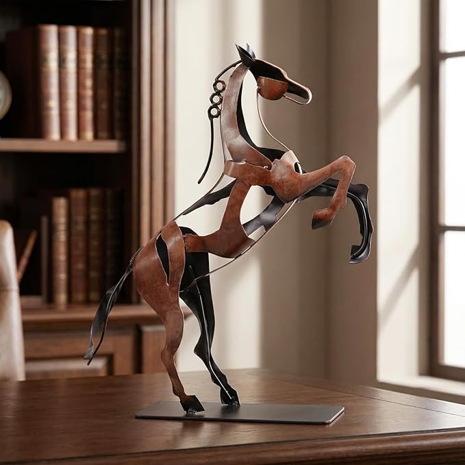 SunBlogs Art Metal Horse Statue Décor, Handmade & Hand-Painted Modern Western Horse Decoration, Rustic Iron Sculpture Gifts for Home Office for Horse Lovers (Brown)