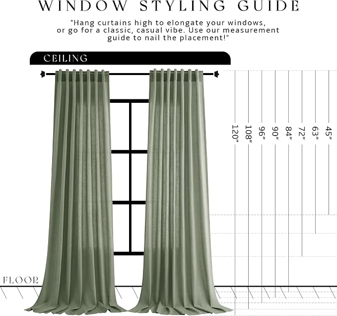 Jowels Light Sage Green Linen Curtains 90 Inch 2 Panels for Living Room | Light Filtering Semi Sheer Curtain, Back Tab Pocket Pleated Look, Boho Farmhouse Textured Privacy Drapes for Bedroom Window