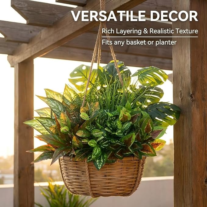 Waipfaru Artificial Plants Outdoor UV Resistant, Realistic Fake Plants Artificial Greenery, Large Bunches Faux Plants for Indoor Outdoor Porch Patio Garden Spring Summer Home Decor (Large 10pcs)