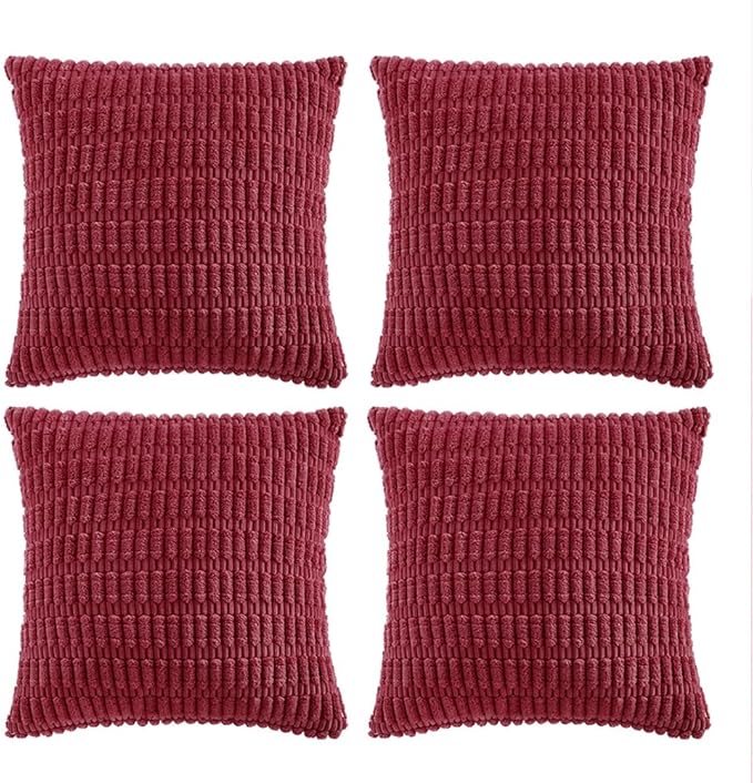 Fancy Homi 4 Packs Decorative Throw Pillow Covers for Living Room Couch Bed, Modern Farmhouse Boho Home Décor Accent Cushion Case, 18" x 18" (Pack of 4), Burgundy