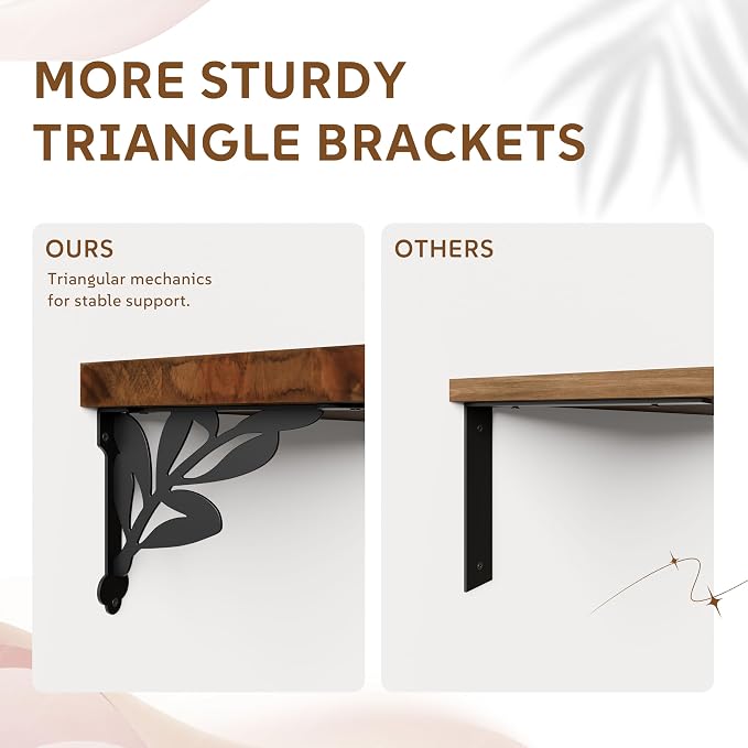 24 Inch 2 Tier Solid Wood Floating Shelves for Wall with Metal Brackets | 24 inch solid pine shelves, 2 tier, walnut finish, metal brackets for books, decor and home storage